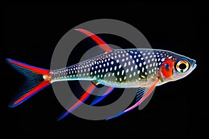 Neon tetra fish isolated on black background