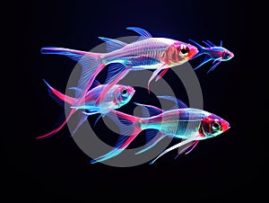 Ai Generated illustration Wildlife Concept of Neon Tetra Paracheirodon innesi freshwater fish isolated