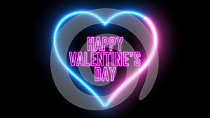 Neon text of `Happy Valentine`s Day` inside colorful heart