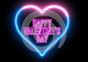 Neon text of `Happy Valentine`s Day` inside colorful heart. Creative animation for couple, Valentine`s day