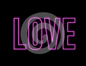 Neon text of `LOVE`. Creative letter style for Valentine`s