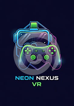 Neon-themed digital illustration featuring a virtual reality headset