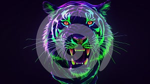 Neon Tiger Head Wallpaper In Darkcore Style