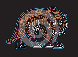 Neon Tiger Vector Illustration. Graphic for t-shirts, prints and other uses.