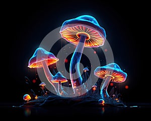 Neon toadstools glow in the dark.