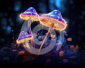 Neon toadstools glow in the dark.