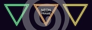 Neon triangle Frame. Set of triangular neon Border with double outline