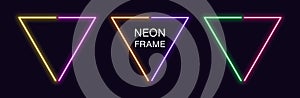 Neon triangle Frame. Set of triangular neon Border in 2 outline parts. Geometric shape