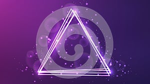 Neon triangular frame with shining effects and sparkles