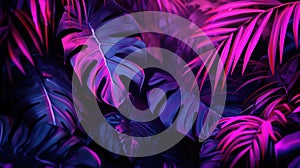 Neon tropical Monstera leaf banner