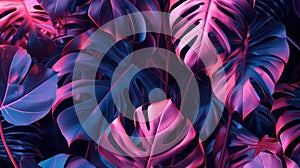 Neon tropical Monstera leaf banner