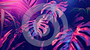 Neon tropical Monstera leaf banner