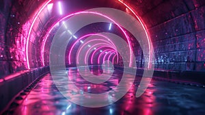 Neon tunnel with reflections - generative ai