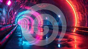 Neon tunnel with reflections - generative ai