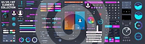 Neon UI / UX / KIT elements big set. Universal interface elements for Mobile App or Web design template - buttons