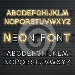 Neon vector alphabet, set of realistic fluorescent glowing letters