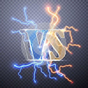 Neon Versus Logo. VS Vector Letters Illustration. Competition Icon. Fight Symbol. Digital effect of glowing, electrical discharge