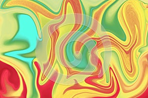 Neon vibrant digital marbling. Orange green color background. Neon colored suminagashi backdrop photo