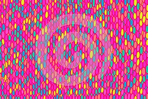 Neon vibrant doodle simple pattern. Pink, blue, yellow circles. Ornament with abstract circle elements. Acid colors sketch texture