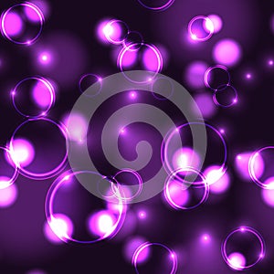 Neon violet bokeh effect seamless pattern
