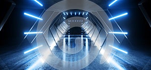 Neon Virtual Lasers Blue Sci Fi Modern Futuristic Angular Alien Spaceship Room Tunnel Corridor White Concrete Rough Grunge Studio