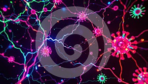 Neon Virus Network Abstract Viral Infection Visualization