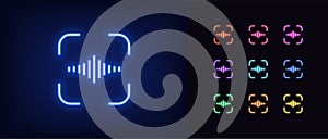 Neon voice identify icon. Glowing neon voice sign, outline speech recognition pictogram