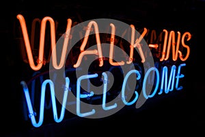 Neon Walk In's Welcome sign