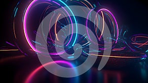 Neon Wallpaper, Neon Abstract Background, Aesthetic Wallpaper, Neon Light Circles On A Black Background, 3D, Background