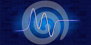 Neon wave graph against binary code background