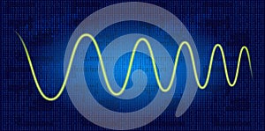 Neon wave graph against binary code background