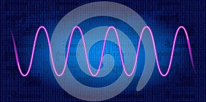 Neon wave graph against binary code background