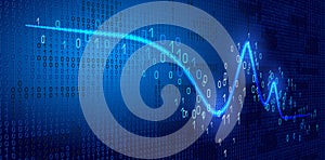 Neon wave graph against binary code background