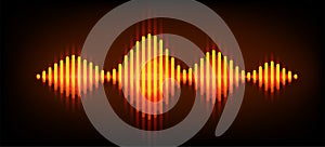 Neon wave sound vector background. Music soundwave design, orange light elements isolated on dark backdrop. Radio