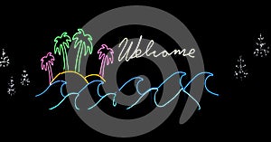 Neon welcome sign with a tropical feel