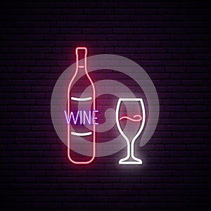 Neon wine signboard for cafe, bar, restorant.