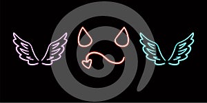 Neon Wings and Horns Set, glowing desktop icon, neon sticker, neon figure, glowing figure, neon geometrical figures