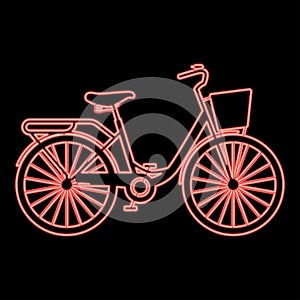 Neon woman's bicycle with basket Womens beach cruiser bike Vintage bicycle basket ladies road cruising red color vector