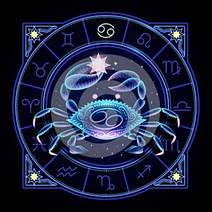 Neon zodiac sign of Cancer