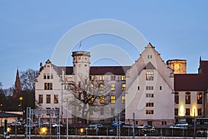 Neorenaissance buildings of the school auditorium at evening photo