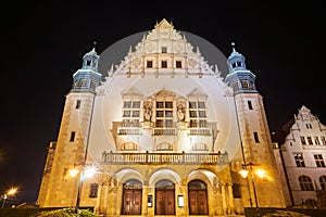 Neorenaissance facade of the building of the university auditorium at night photo