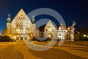 Neorenaissance facade of the building of the university auditorium at night photo