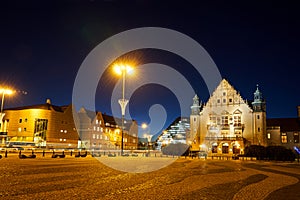 Neorenaissance facade of the historic building  at night photo