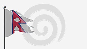 Nepal 3D tattered waving flag illustration on Flagpole.