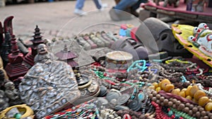 Nepal Basantapur Kathmandu Durbar Square Religeous Goods Shop Slow Motion Stabilizer FWD World Heritage Site