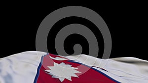 Nepal fabric flag waving on the wind loop. Nepali embroidery stiched cloth banner swaying on the breeze. Half-filled black