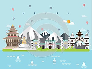 Nepal Famous Landmarks Infographic Templates for Traveling Minimal Style and Icon, Symbol Set Vector.