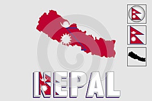 Nepal flag and map in a vector graphic