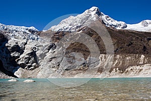 Nepal. Glacial lake at mountain Manaslu bottom