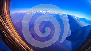 Nepal and Himalayas landscape view from airplane. Tourism and traveling to Nepal